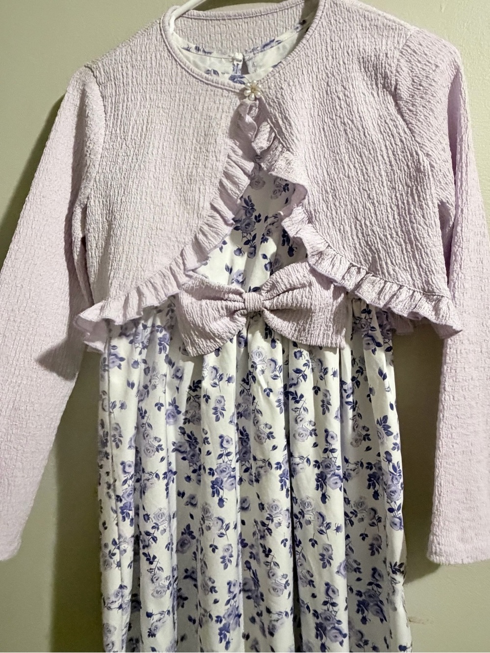 Lilac Bow-Accent Floral Girls' Dress with Matching Bolero